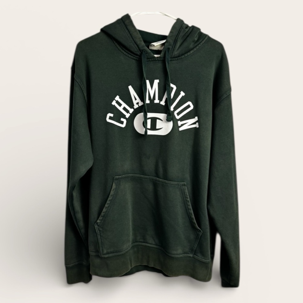 Champion vintage y2k deep green unisex hoodie dark academia size medium faded